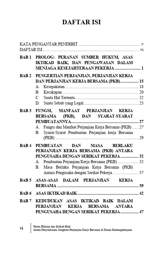 Buku Peran Hukum dan Iktikad Baik dalam Penyelesaian Sengketa Perjanjian Kerja Bersama di Dunia Ketenagakerjaan - Gambar 2