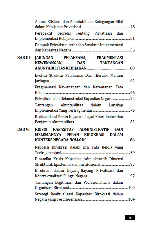 Buku Implementasi Kebijakan dalam Era Negara Hollow : Privatisasi, Fragmentasi, dan Reaktualisasi Peran Negara - Gambar 3