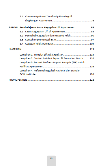 Buku Misteri Lift Apartemen dan Solusinya Lift Macet, Hidup Tersendat Menggunakan Pendekatan Business Continuity Management Framework untuk Menanggulangi Risiko, Masalah, dan Penyimpangan Aturan - Gambar 4