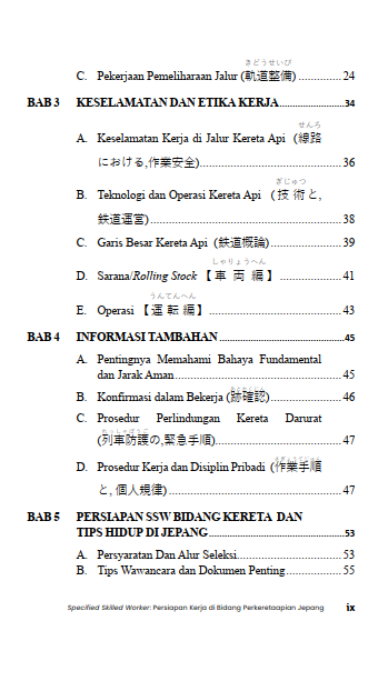 Buku Specified Skilled Worker: Persiapan Kerja Di Bidang Perkeretaapian Jepang 特定技能(鉄道分野)就労に向けた準備ガイド - Gambar 3